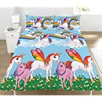 KidCollection - Rainbow Unicorns - Juego de Funda de edredón Reversible para Cama Individual-Doble- con diseño de…
